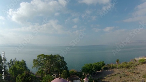 Aerial viewThe Greek Orthodox Church Of The Twelve Apostles In Capernaum, Sea of Galilee
