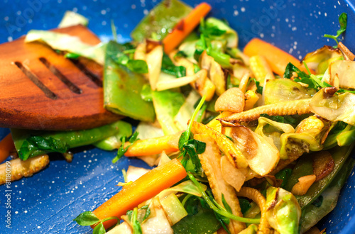 Mixed fresh vegetables in a skillet