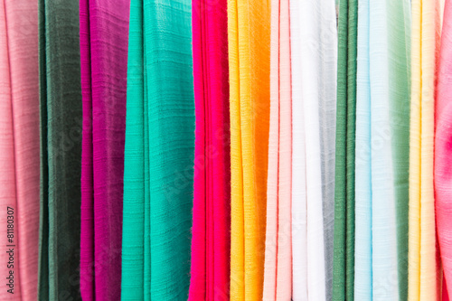 colorful textile at asian street market