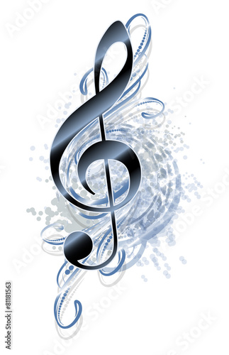 Abstract grunge musical background with treble clef.