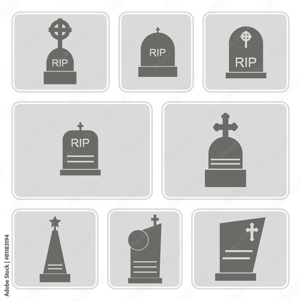 set of monochrome icons with grave for your design set of monochrome icons with grave for your design