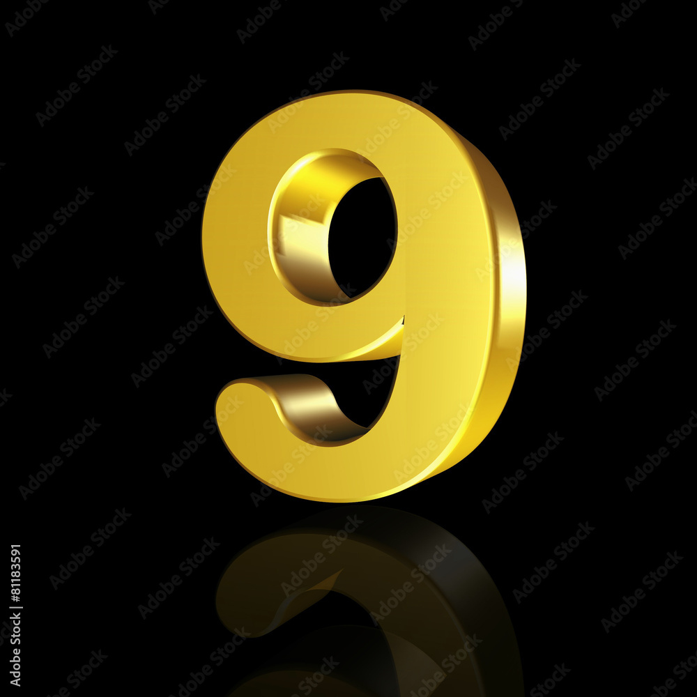 The number nine with the effect of 3D The number nine with the effect of 3D