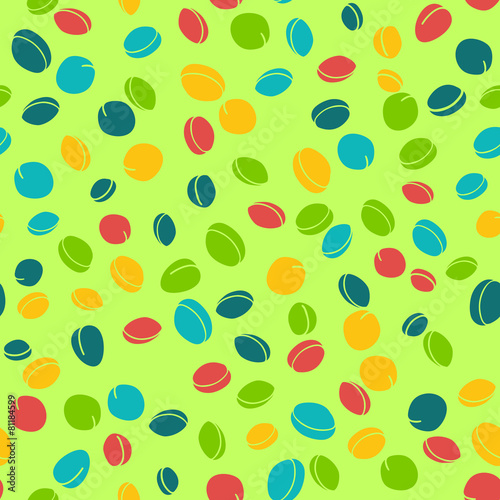 Fototapeta Naklejka Na Ścianę i Meble -  Plums and Apricots.  Various colored. Funny Seamless Pattern.