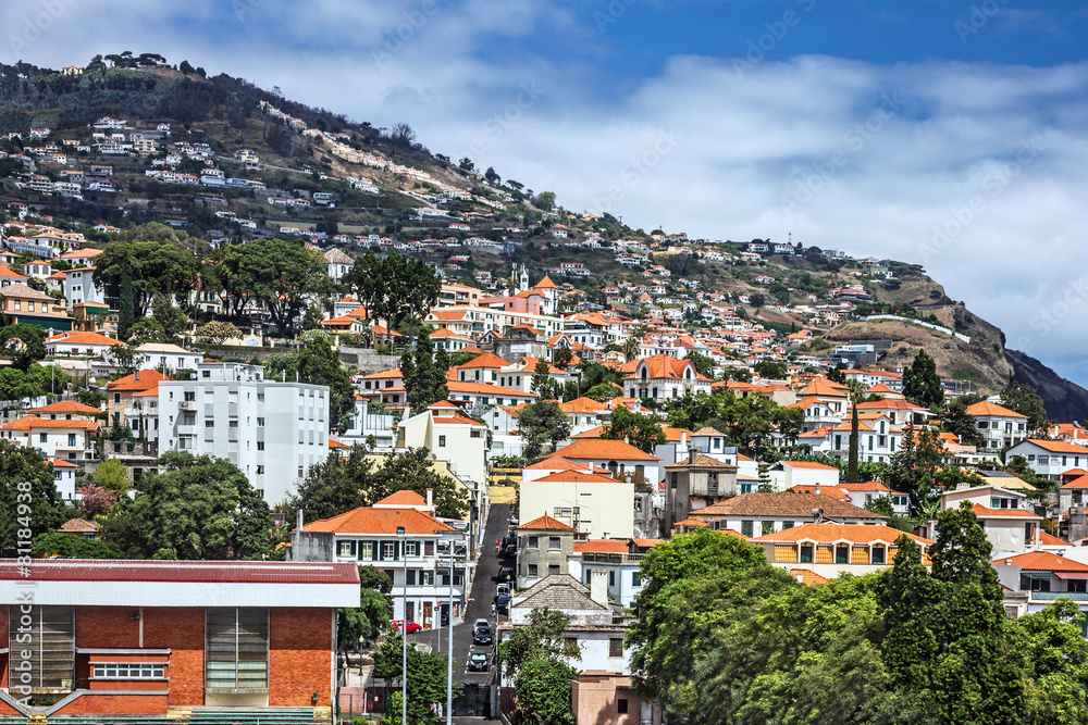 Madeira town houses of Funchal - capital of Madeira island, Port