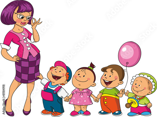 young nursery governess with kids