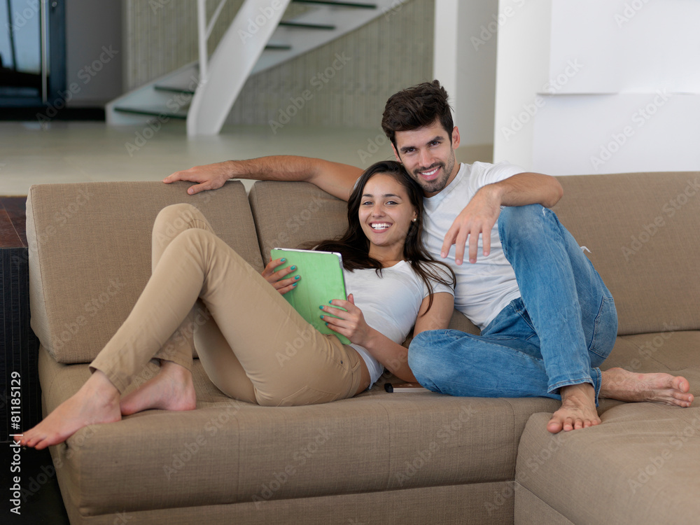 Obraz premium young couple making selfie together at home