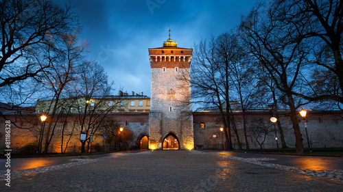 City wall in the old town of Krakow, Poland.