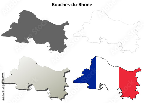 Bouches-du-Rhone (Provence) outline map set