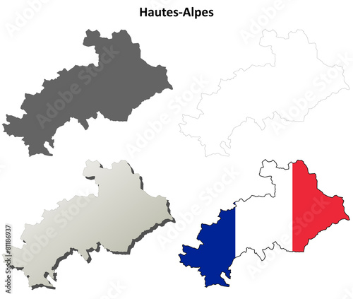 Hautes-Alpes (Provence) outline map set