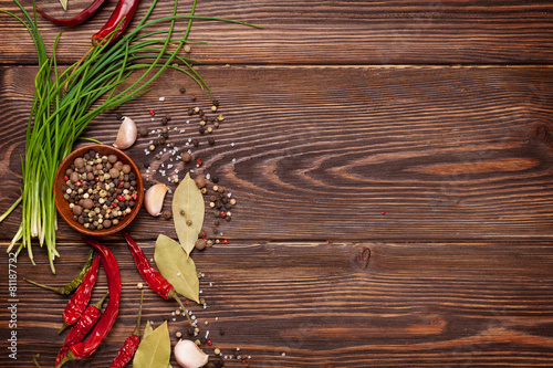 Fototapeta Naklejka Na Ścianę i Meble -  Various spices on wooden background