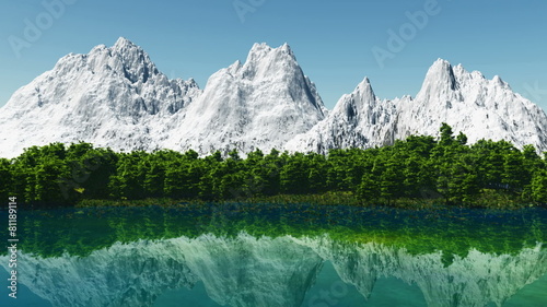 Beautiful mountain lake with reflection of nearest mountains