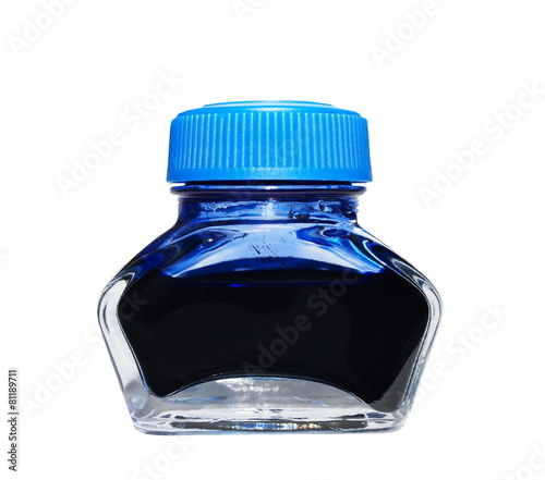 Εκτύπωση καμβά blue writing ink bottle half empty, isolated on white