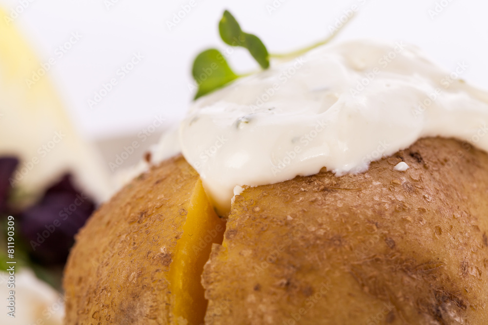 Baked jacket potato with sour cream sauce Baked jacket potato with sour cream sauce