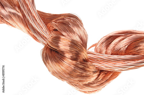 Copper wires isolated on white background