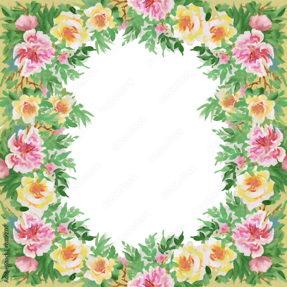 Floral colorful spring flowers frame on white background