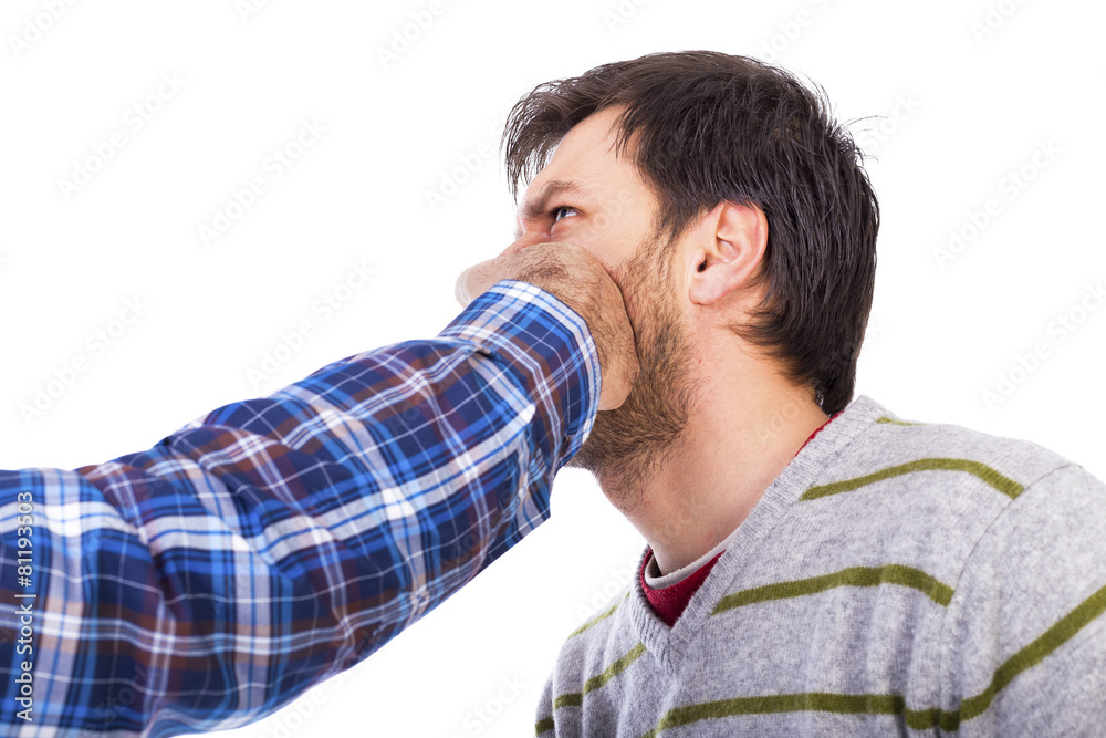 Closeup of young man being punched in the face