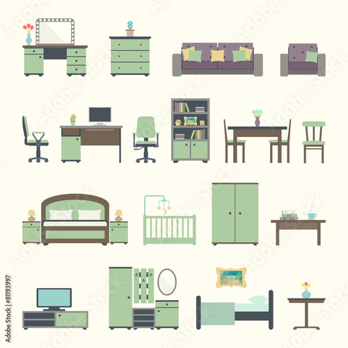 Furniture interior flat icons