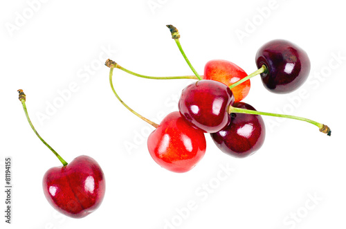 ripe cherries on white background