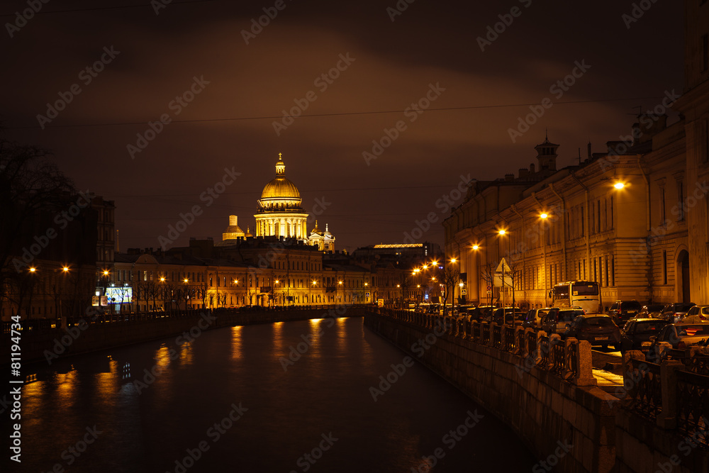 The evening Saint Isaac's Cathedral in St. Petersburg