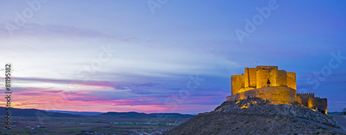 Muela castle at night, located in the town of Consuegra.