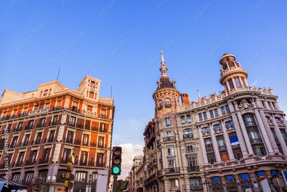 Street and houses at Madrid Spain