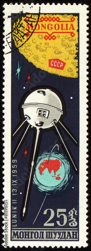 Soviet spaceship Luna-2 on Mongolian post stamp