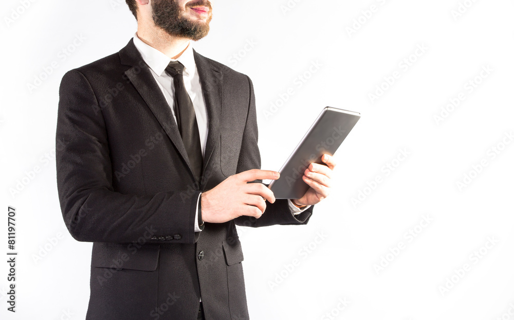 Hipster man in a classic suit isolated on a white background