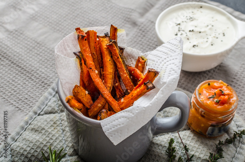 Healthy vegetable chips - french fries beet, celery and carrots