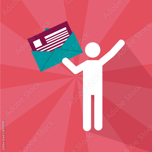 Mail, Man carrying a envelope over pink color background