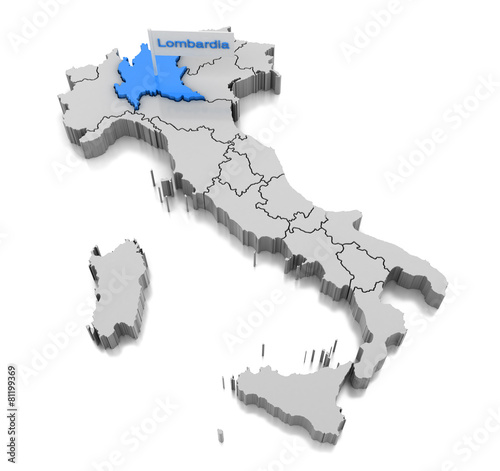 Canvas Print Map of Lombardia region
