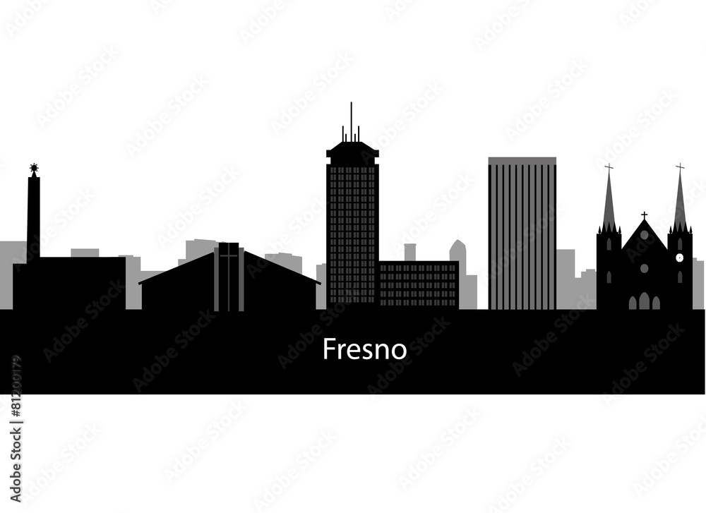 Fototapeta premium Panoramę Fresno w Kalifornii Szczegółowa sylwetka wektor