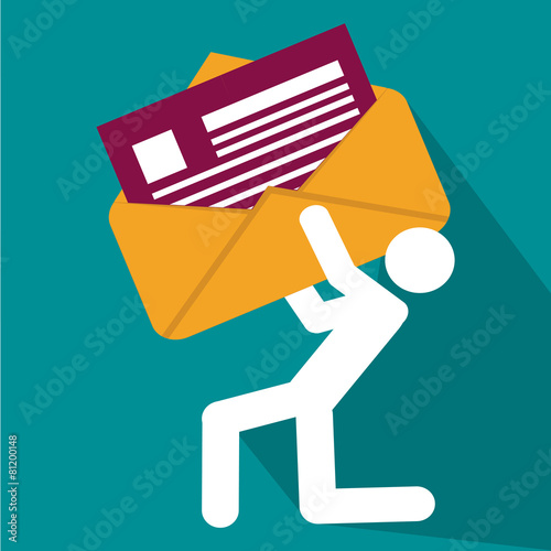 mail, Man carrying a large mail over blue color background