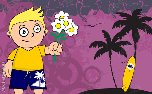 flowers surfer kid cartoon expression background