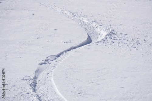 Tracks on a mountain Slope, freeride in deep snow