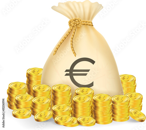 Illustration of gold coin with bag of money