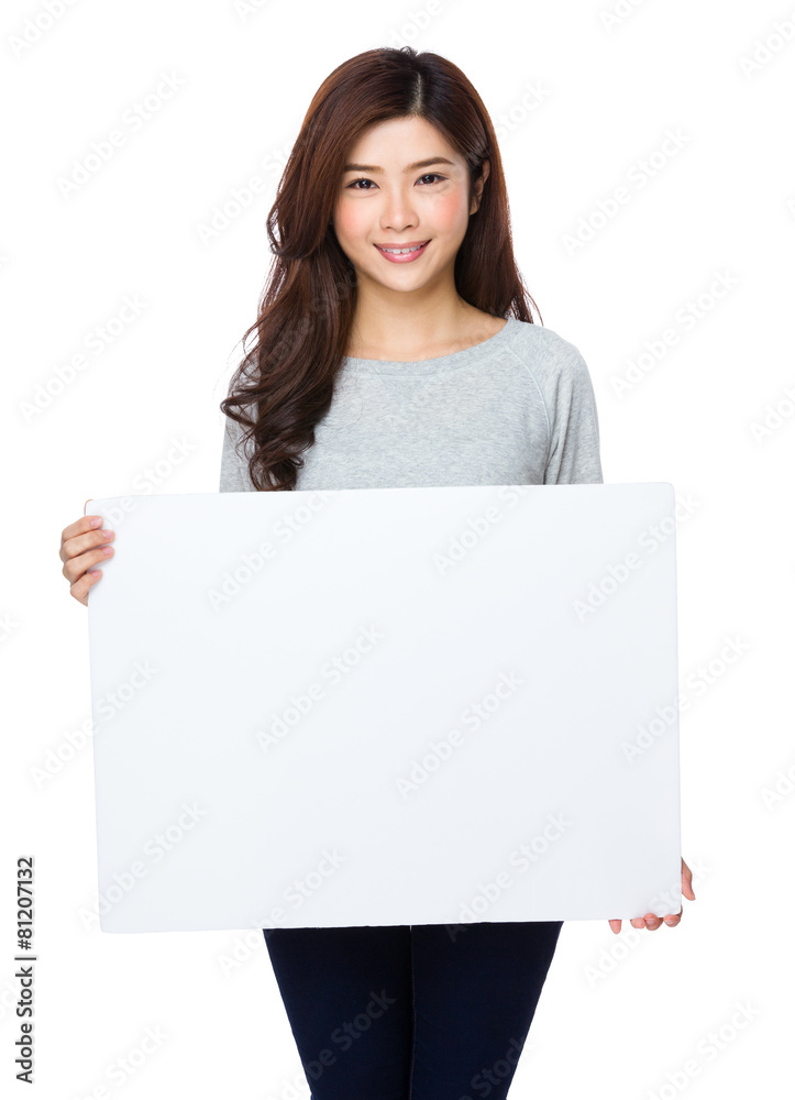 Pretty asian woman holding a blank whiteboard Pretty asian woman holding a blank whiteboard