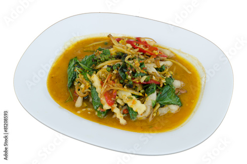 Thai food, shell with curry and herb