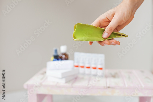 althernative medicine concept: aloe vera leaf photo