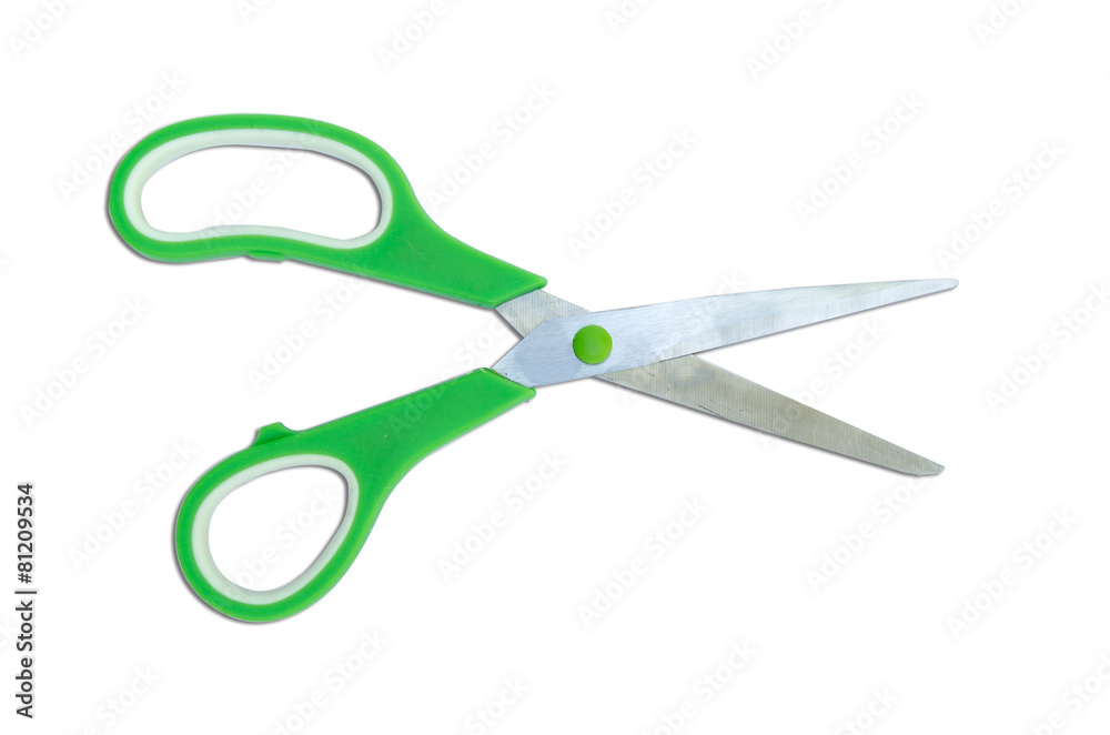 Green scissor isolated on white Green scissor isolated on white