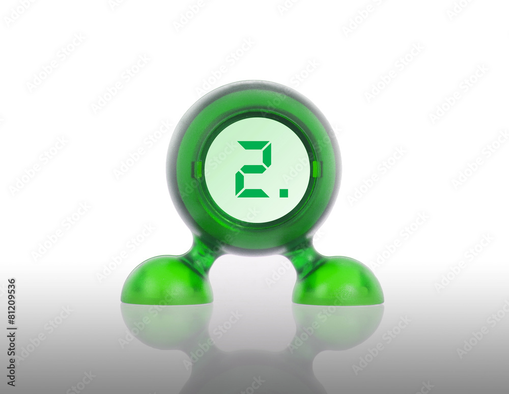Small green plastic object with a digital display Small green plastic object with a digital display