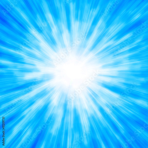 Blue starburst. Blue soft rays abstract radial background.