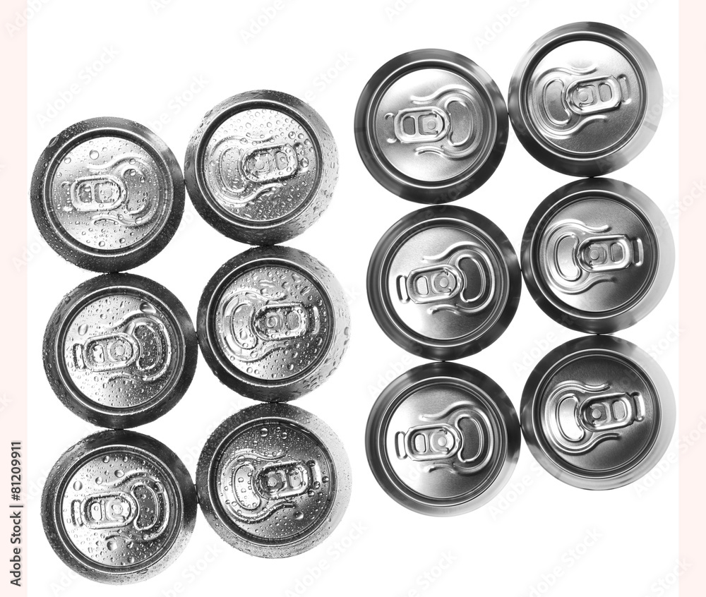 beer cans on white background, view from the top beer cans on white background, view from the top