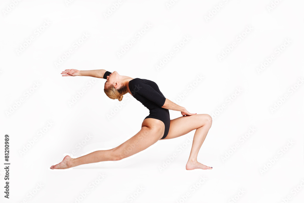 Young woman making stretching