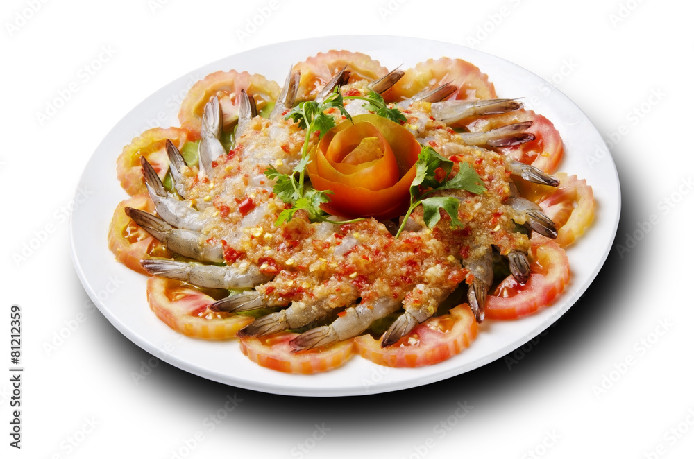 raw spicy shrimp with tomato and herb raw spicy shrimp with tomato and herb