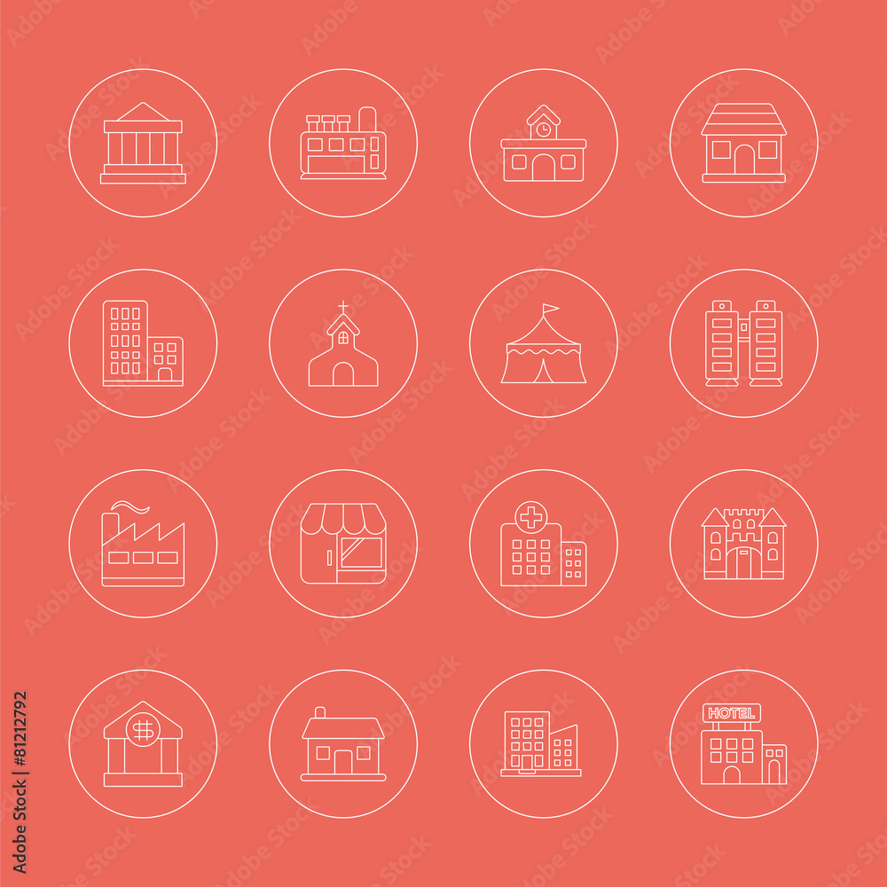 Building line icon set Building line icon set
