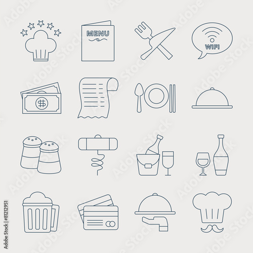 Restaurant line icon set