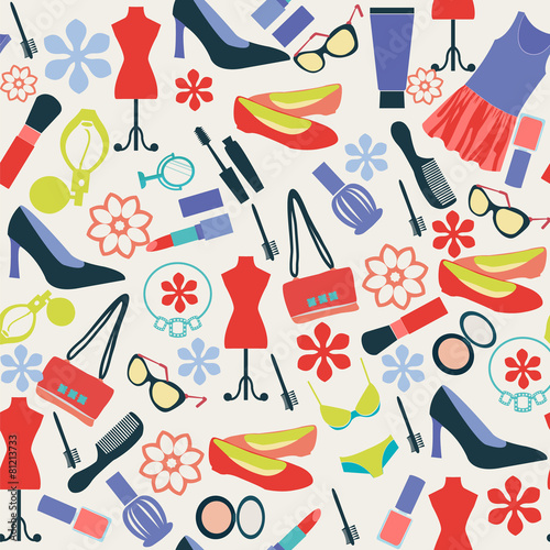 Fashion pattern cloth and accessories, beauty in  Flat style