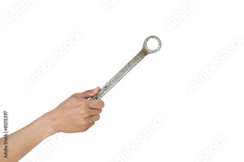 spanner in hand isolated on white