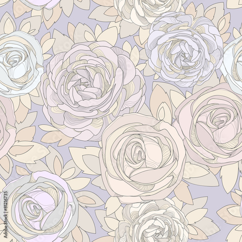 Floral seamless pattern. Roses and peonies