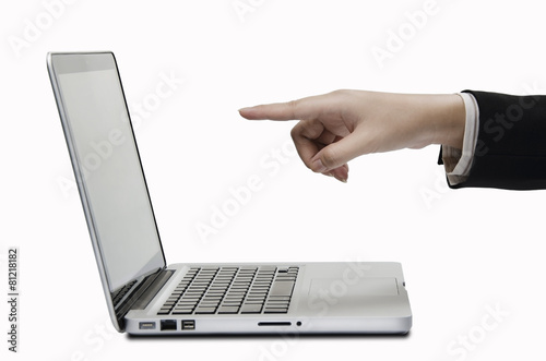 woman hand pointing to computer screen